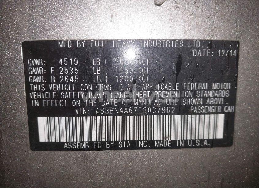 Photo 9 of 2015 Subaru Legacy 2.5I (VIN 4S3BNAA67F3037962)