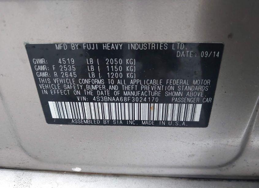Photo 9 of 2015 Subaru Legacy 2.5I (VIN 4S3BNAA68F3024170)