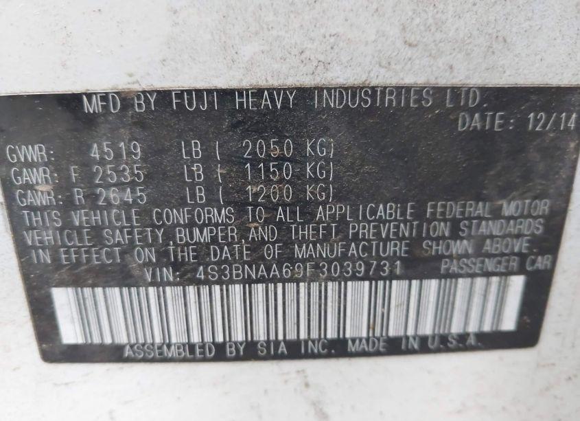 Photo 9 of 2015 Subaru Legacy 2.5I (VIN 4S3BNAA69F3039731)