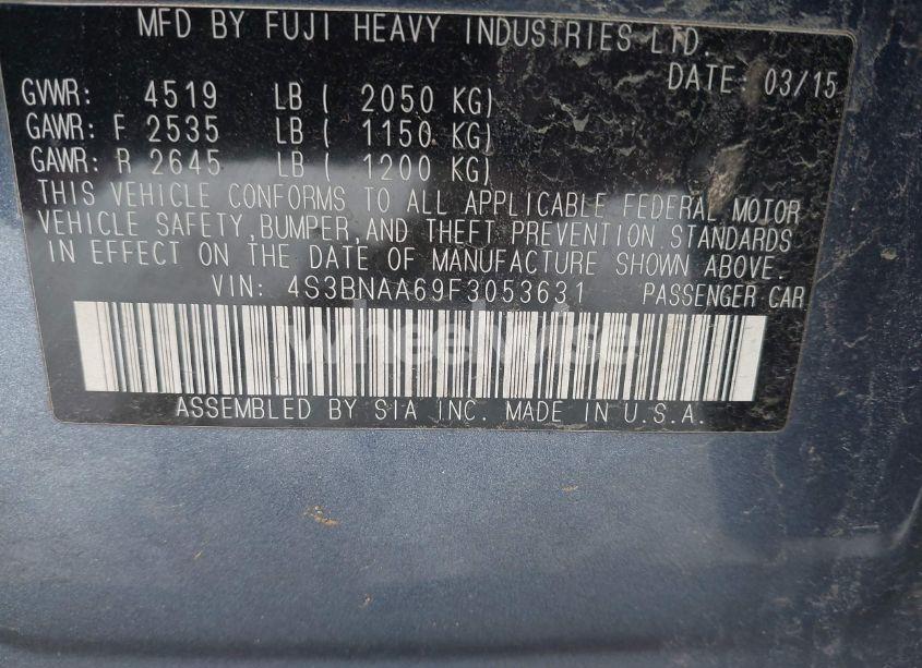 Photo 9 of 2015 Subaru Legacy 2.5I (VIN 4S3BNAA69F3053631)