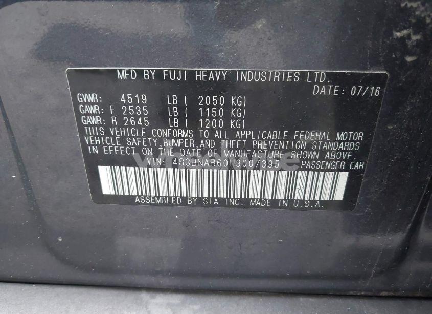 Photo 9 of 2017 Subaru Legacy 2.5I (VIN 4S3BNAB60H3007395)