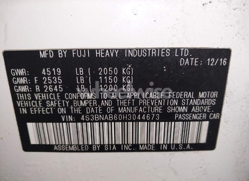 Photo 9 of 2017 Subaru Legacy 2.5I (VIN 4S3BNAB60H3044673)