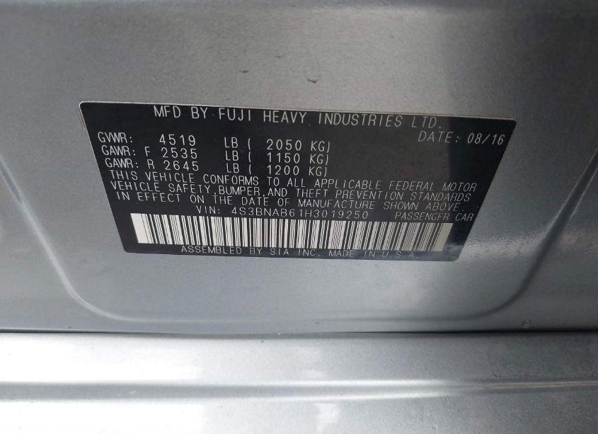 Photo 9 of 2017 Subaru Legacy 2.5I (VIN 4S3BNAB61H3019250)