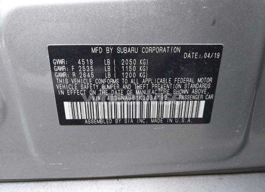 Photo 9 of 2019 Subaru Legacy 2.5I (VIN 4S3BNAB61K3034192)