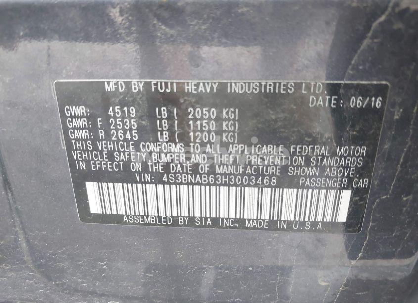 Photo 9 of 2017 Subaru Legacy 2.5I (VIN 4S3BNAB63H3003468)