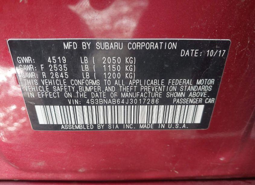 Photo 9 of 2018 Subaru Legacy 2.5I (VIN 4S3BNAB64J3017286)