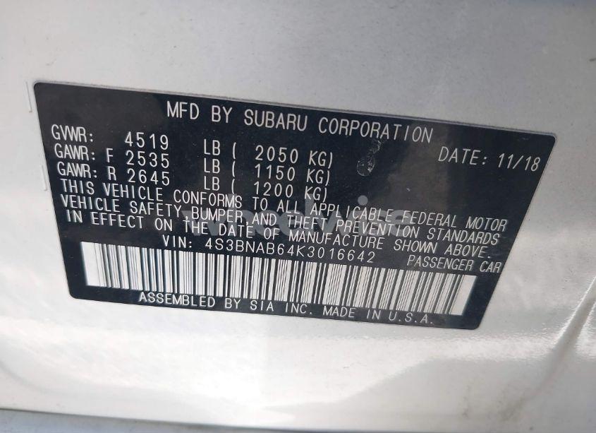 Photo 9 of 2019 Subaru Legacy 2.5I (VIN 4S3BNAB64K3016642)