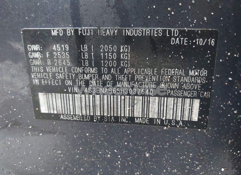 Photo 9 of 2017 Subaru Legacy 2.5I (VIN 4S3BNAB65H3037640)