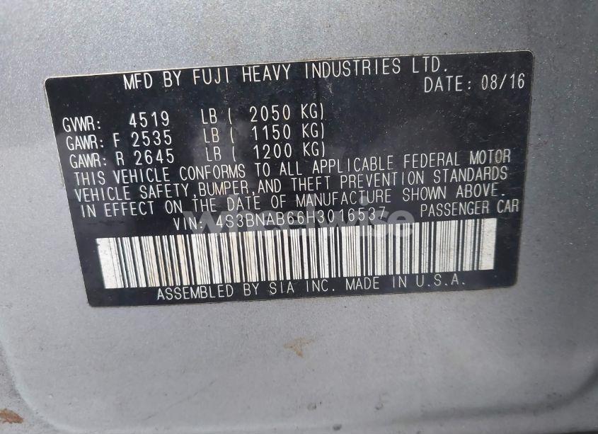 Photo 9 of 2017 Subaru Legacy 2.5I (VIN 4S3BNAB66H3016537)