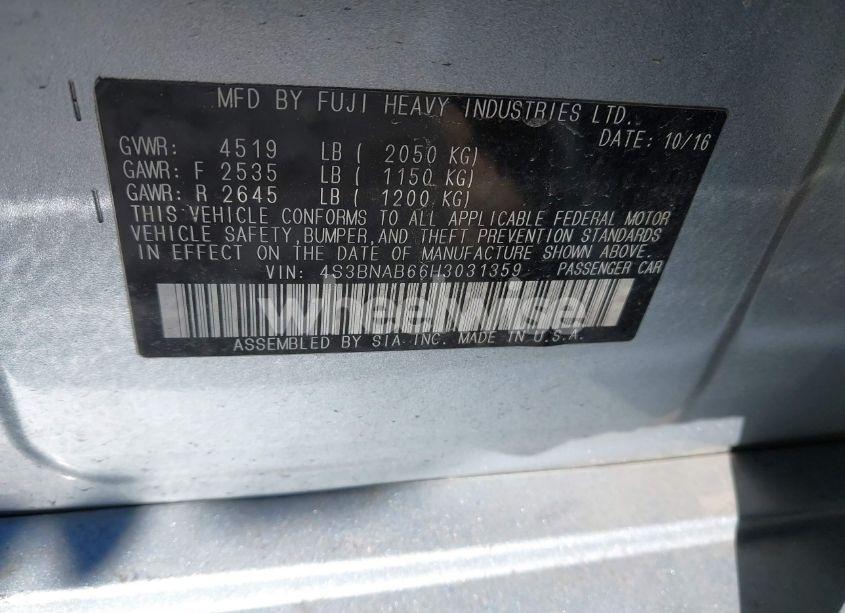 Photo 9 of 2017 Subaru Legacy 2.5I (VIN 4S3BNAB66H3031359)