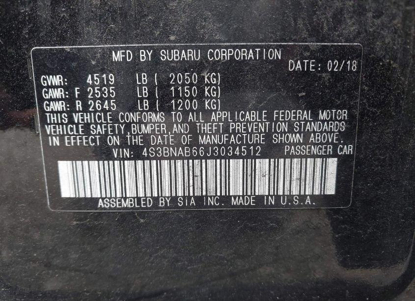 Photo 9 of 2018 Subaru Legacy 2.5I (VIN 4S3BNAB66J3034512)