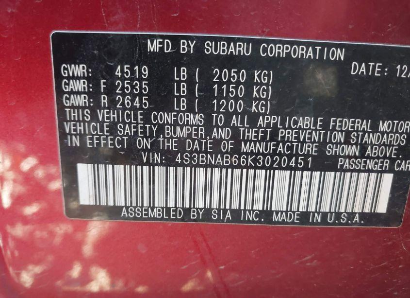 Photo 9 of 2019 Subaru Legacy 2.5I (VIN 4S3BNAB66K3020451)