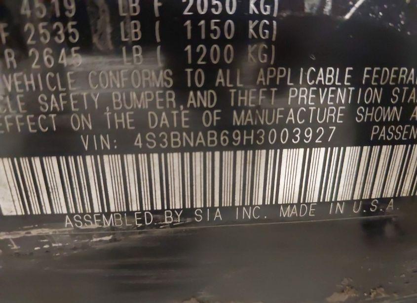 Photo 9 of 2017 Subaru Legacy 2.5I (VIN 4S3BNAB69H3003927)