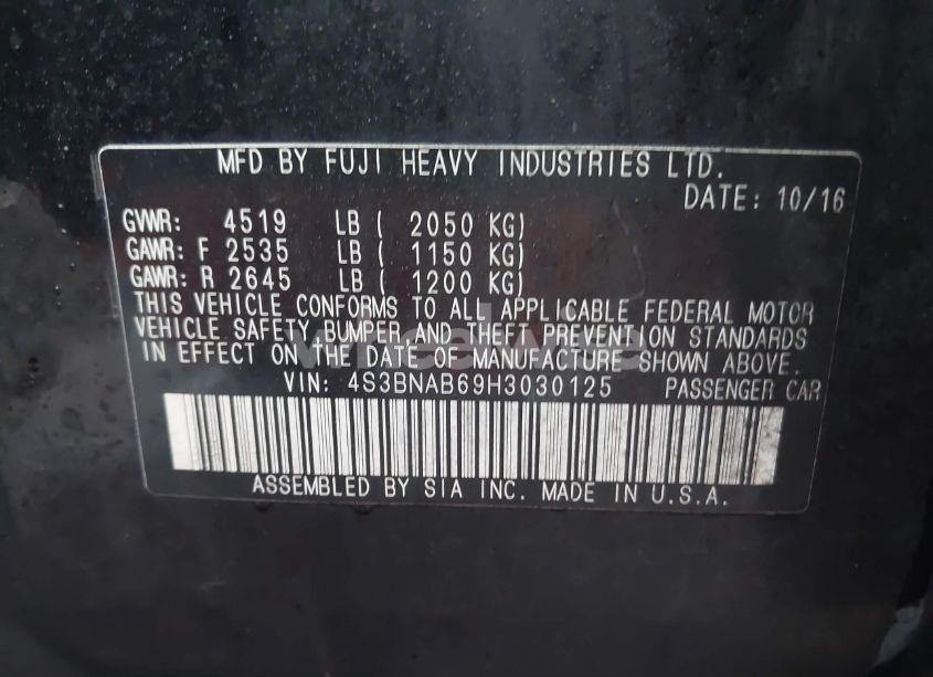 Photo 9 of 2017 Subaru Legacy 2.5I (VIN 4S3BNAB69H3030125)