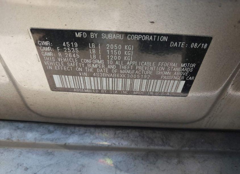 Photo 9 of 2019 Subaru Legacy 2.5I (VIN 4S3BNAB6XK3005192)
