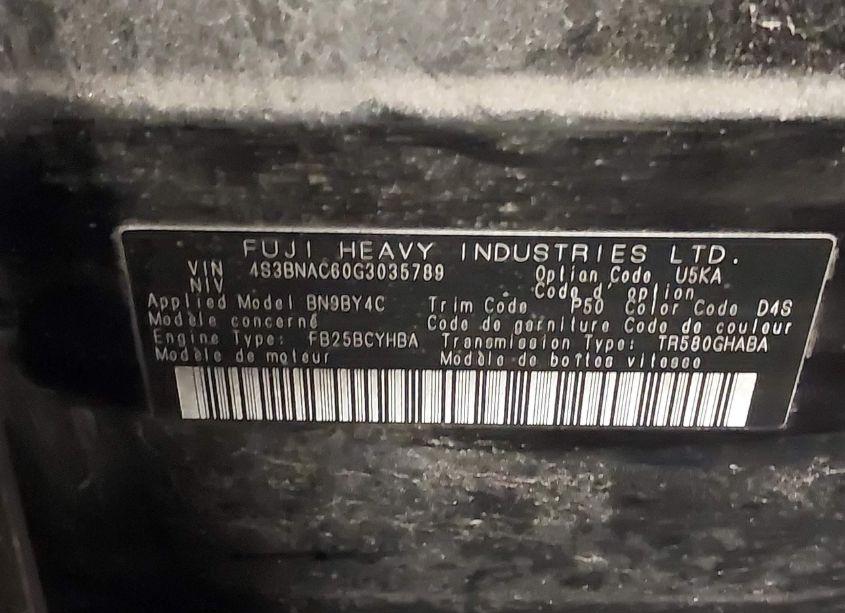 Photo 9 of 2016 Subaru Legacy 2.5I PREMIUM (VIN 4S3BNAC60G3035789)