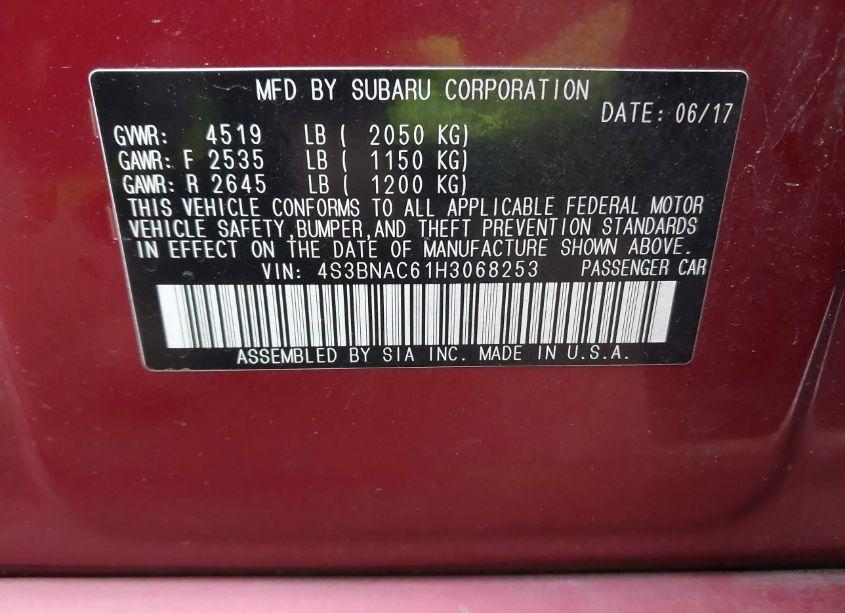 Photo 9 of 2017 Subaru Legacy 2.5I PREMIUM (VIN 4S3BNAC61H3068253)