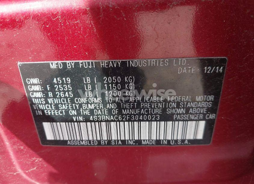 Photo 9 of 2015 Subaru Legacy 2.5I PREMIUM (VIN 4S3BNAC62F3040023)