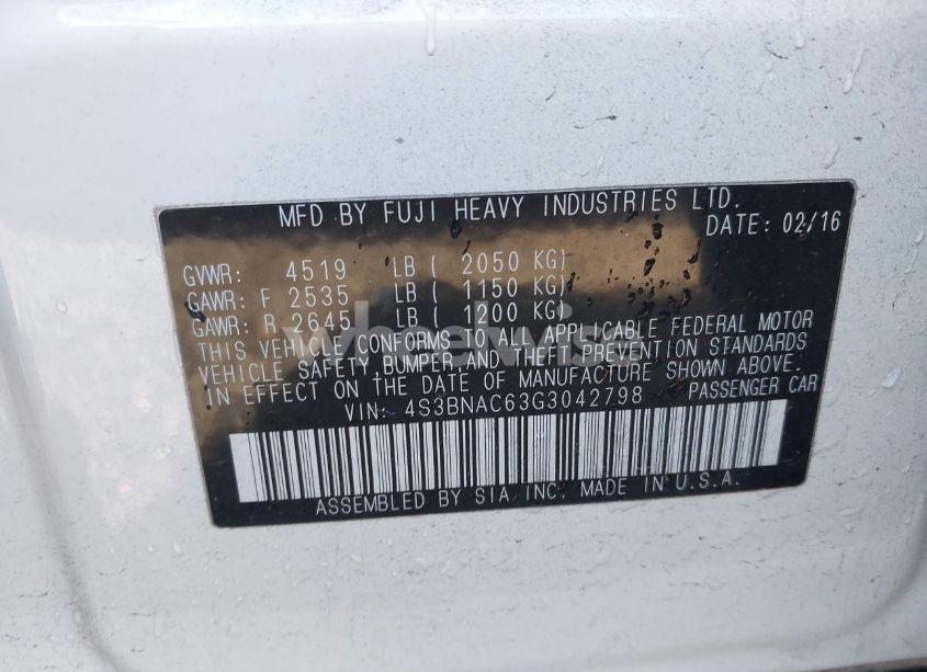 Photo 9 of 2016 Subaru Legacy 2.5I PREMIUM (VIN 4S3BNAC63G3042798)