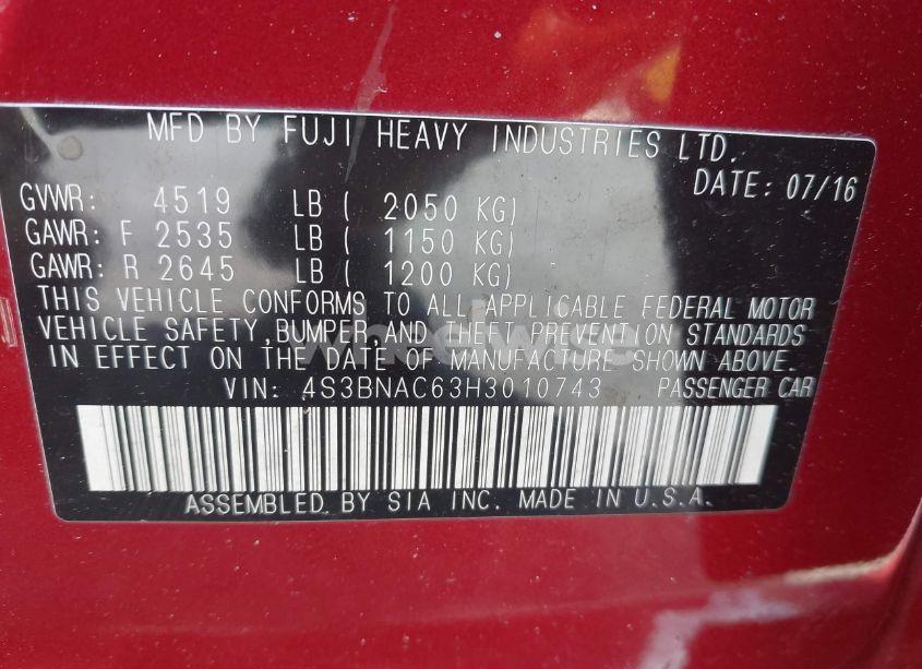 Photo 9 of 2017 Subaru Legacy 2.5I PREMIUM (VIN 4S3BNAC63H3010743)