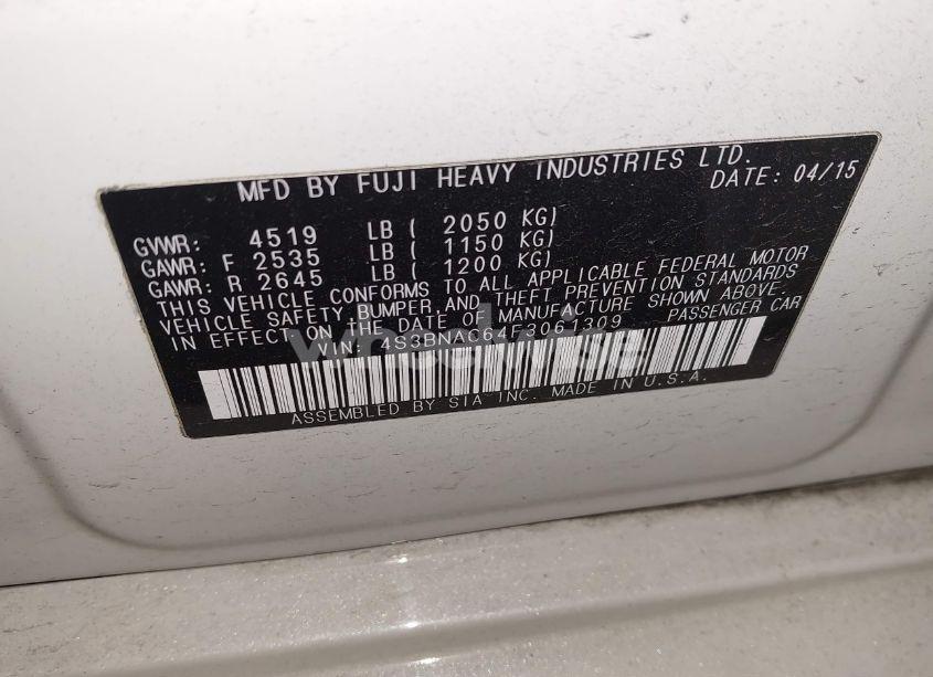 Photo 9 of 2015 Subaru Legacy 2.5I PREMIUM (VIN 4S3BNAC64F3061309)