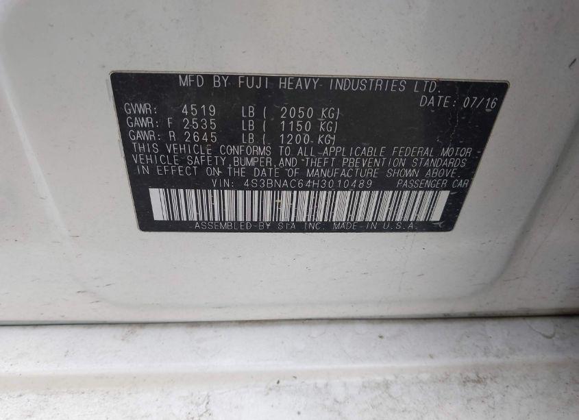 Photo 9 of 2017 Subaru Legacy 2.5I PREMIUM (VIN 4S3BNAC64H3010489)