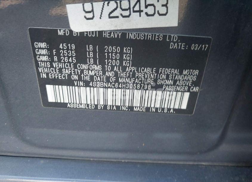Photo 9 of 2017 Subaru Legacy 2.5I PREMIUM (VIN 4S3BNAC64H3058798)