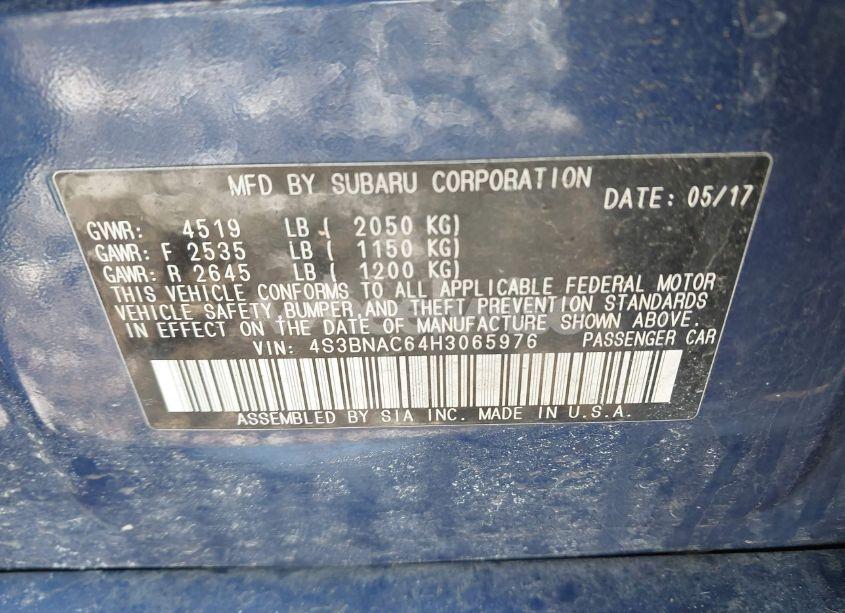 Photo 9 of 2017 Subaru Legacy 2.5I PREMIUM (VIN 4S3BNAC64H3065976)