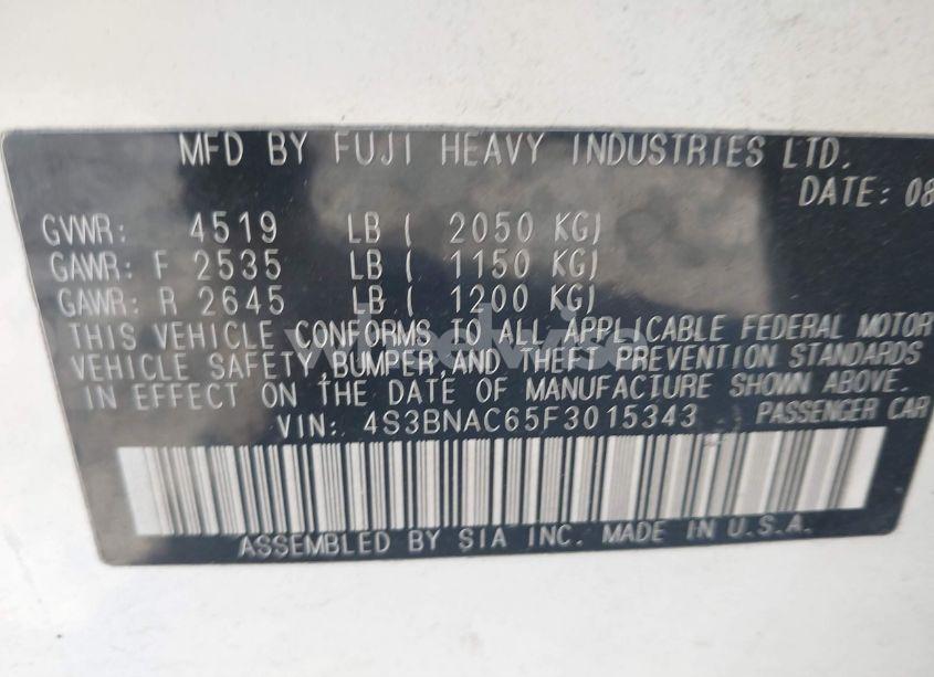 Photo 9 of 2015 Subaru Legacy 2.5I PREMIUM (VIN 4S3BNAC65F3015343)