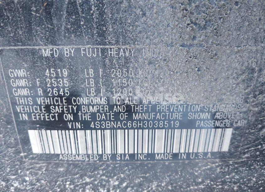 Photo 9 of 2017 Subaru Legacy 2.5I PREMIUM (VIN 4S3BNAC66H3038519)