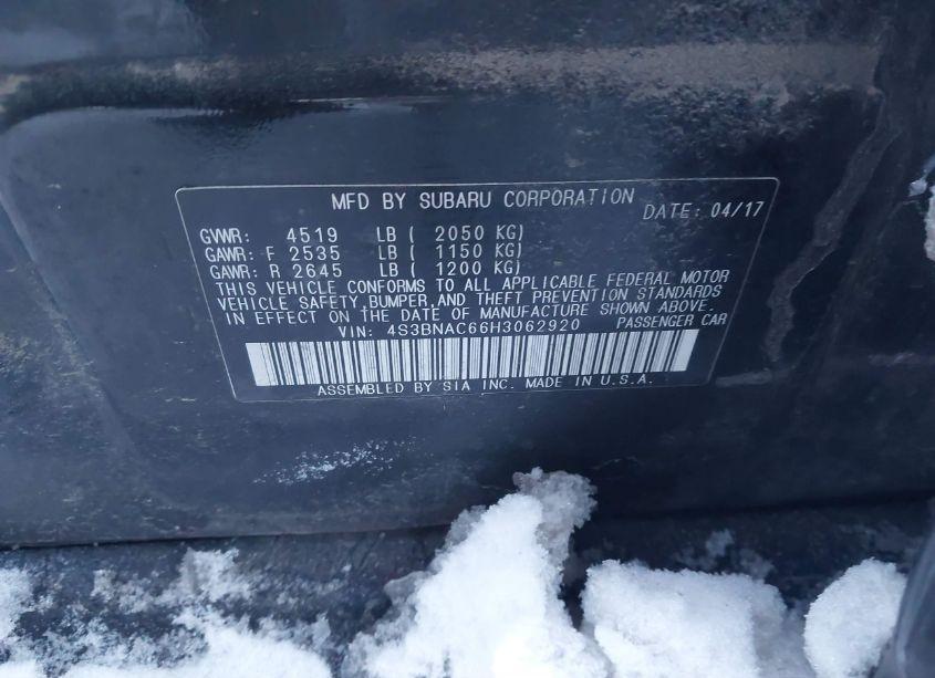 Photo 9 of 2017 Subaru Legacy 2.5I PREMIUM (VIN 4S3BNAC66H3062920)