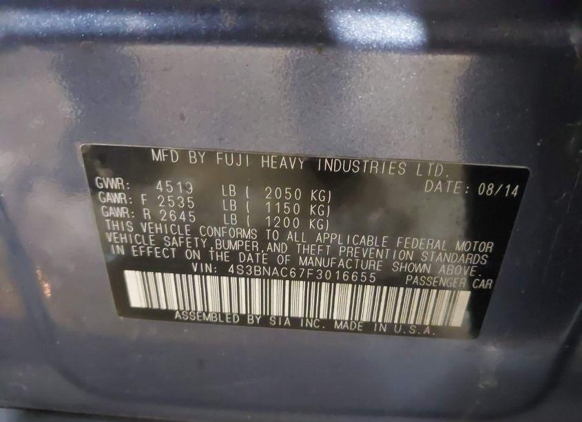 Photo 9 of 2015 Subaru Legacy 2.5I PREMIUM (VIN 4S3BNAC67F3016655)