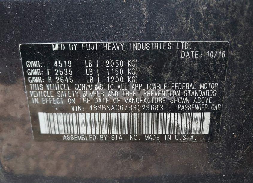 Photo 9 of 2017 Subaru Legacy 2.5I PREMIUM (VIN 4S3BNAC67H3029683)