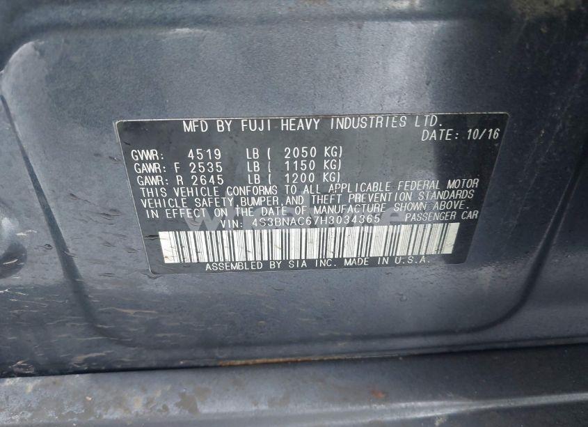 Photo 9 of 2017 Subaru Legacy 2.5I PREMIUM (VIN 4S3BNAC67H3034365)