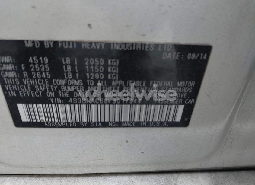 Photo 9 of 2015 Subaru Legacy 2.5I PREMIUM (VIN 4S3BNAC68F3017944)