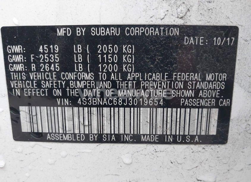 Photo 9 of 2018 Subaru Legacy 2.5I PREMIUM (VIN 4S3BNAC68J3019654)