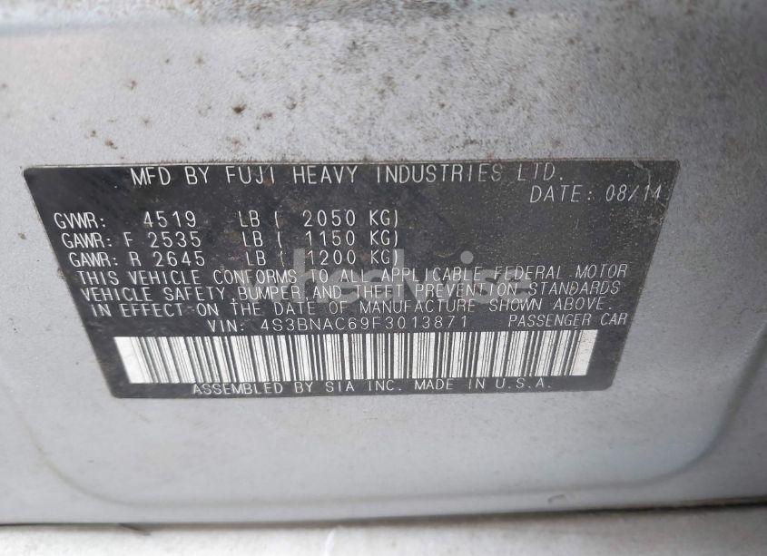 Photo 9 of 2015 Subaru Legacy 2.5I PREMIUM (VIN 4S3BNAC69F3013871)