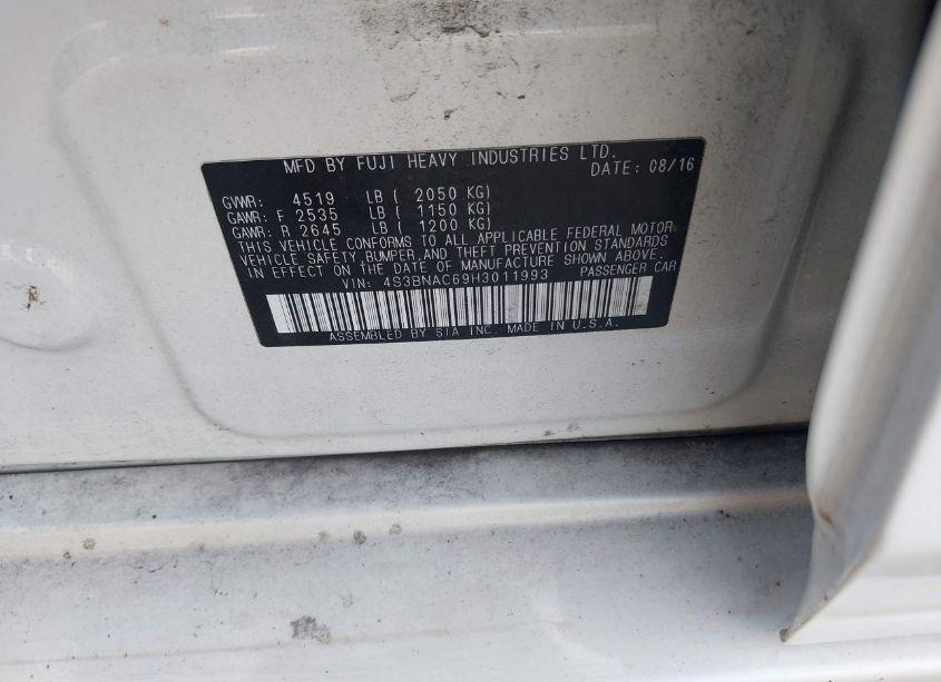 Photo 9 of 2017 Subaru Legacy 2.5I PREMIUM (VIN 4S3BNAC69H3011993)