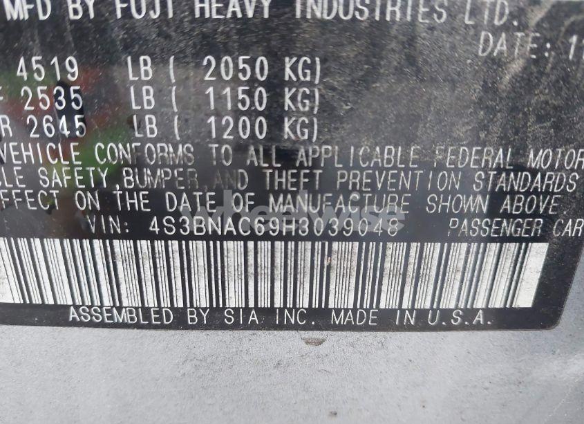 Photo 9 of 2017 Subaru Legacy 2.5I PREMIUM (VIN 4S3BNAC69H3039048)