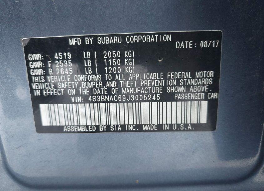 Photo 9 of 2018 Subaru Legacy 2.5I PREMIUM (VIN 4S3BNAC69J3005245)