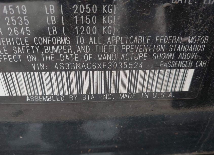 Photo 9 of 2015 Subaru Legacy 2.5I PREMIUM (VIN 4S3BNAC6XF3035524)