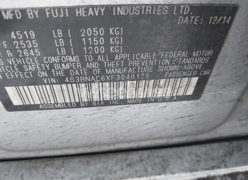 Photo 9 of 2015 Subaru Legacy 2.5I PREMIUM (VIN 4S3BNAC6XF3040125)