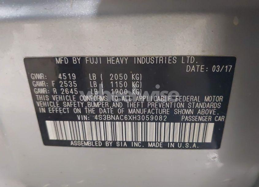 Photo 9 of 2017 Subaru Legacy 2.5I PREMIUM (VIN 4S3BNAC6XH3059082)