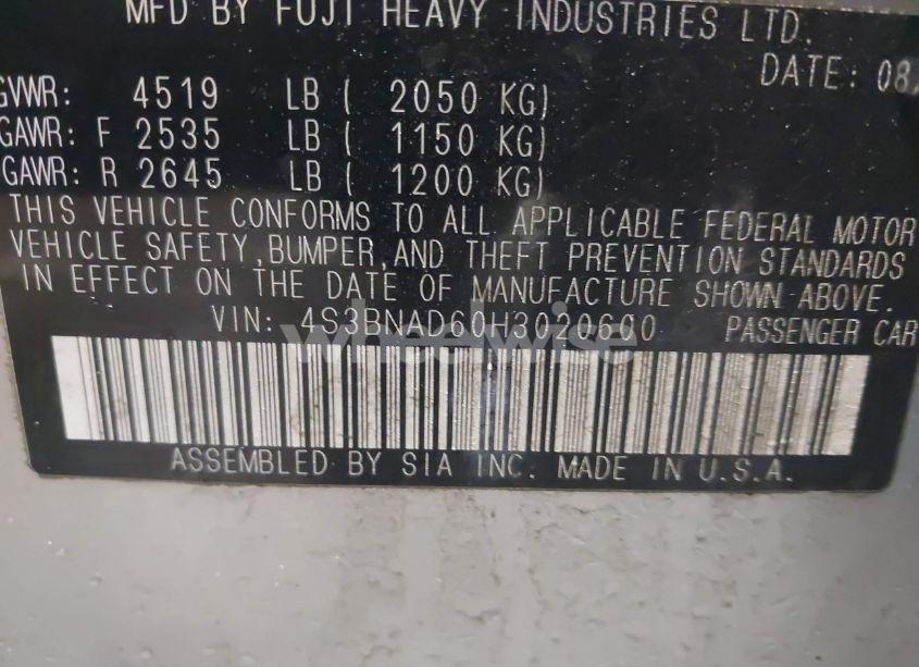 Photo 9 of 2017 Subaru Legacy 2.5I PREMIUM (VIN 4S3BNAD60H3020600)