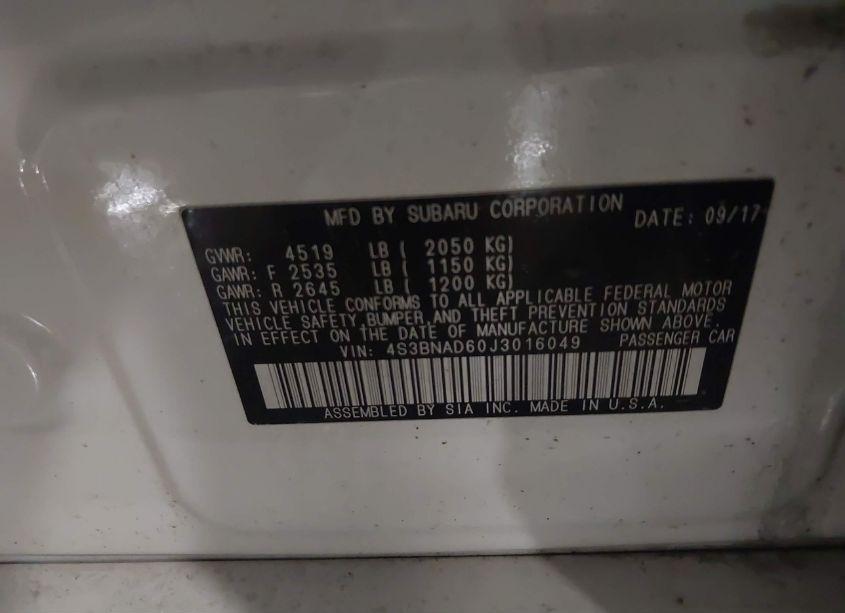 Photo 9 of 2018 Subaru Legacy 2.5I PREMIUM (VIN 4S3BNAD60J3016049)