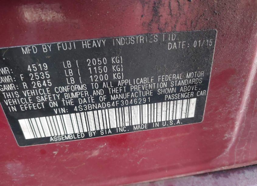 Photo 9 of 2015 Subaru Legacy 2.5I PREMIUM (VIN 4S3BNAD64F3046291)