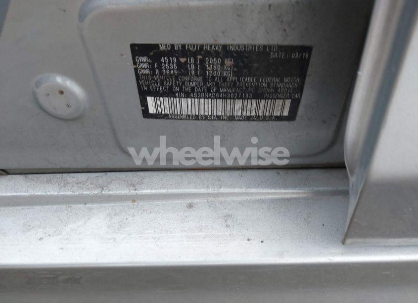 Photo 9 of 2017 Subaru Legacy 2.5I PREMIUM (VIN 4S3BNAD64H3027193)