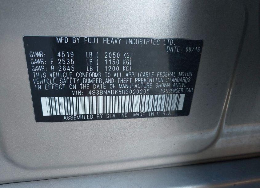 Photo 9 of 2017 Subaru Legacy 2.5I PREMIUM (VIN 4S3BNAD65H3020205)