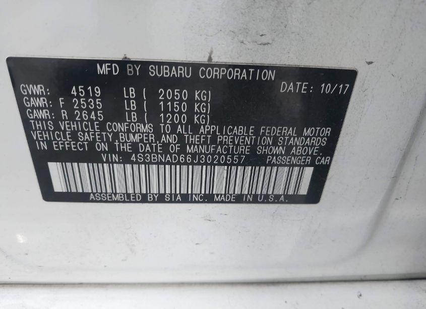 Photo 9 of 2018 Subaru Legacy 2.5I PREMIUM (VIN 4S3BNAD66J3020557)