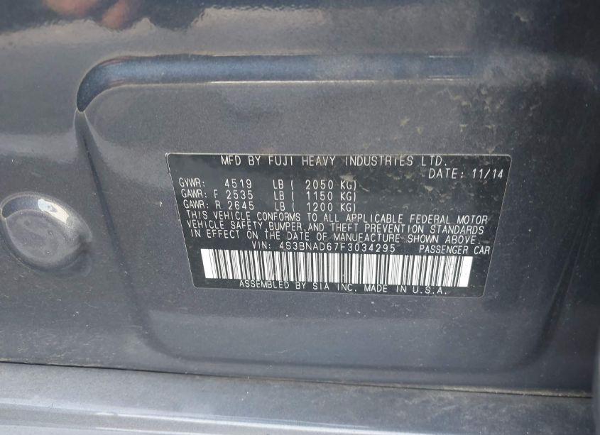 Photo 9 of 2015 Subaru Legacy 2.5I PREMIUM (VIN 4S3BNAD67F3034295)